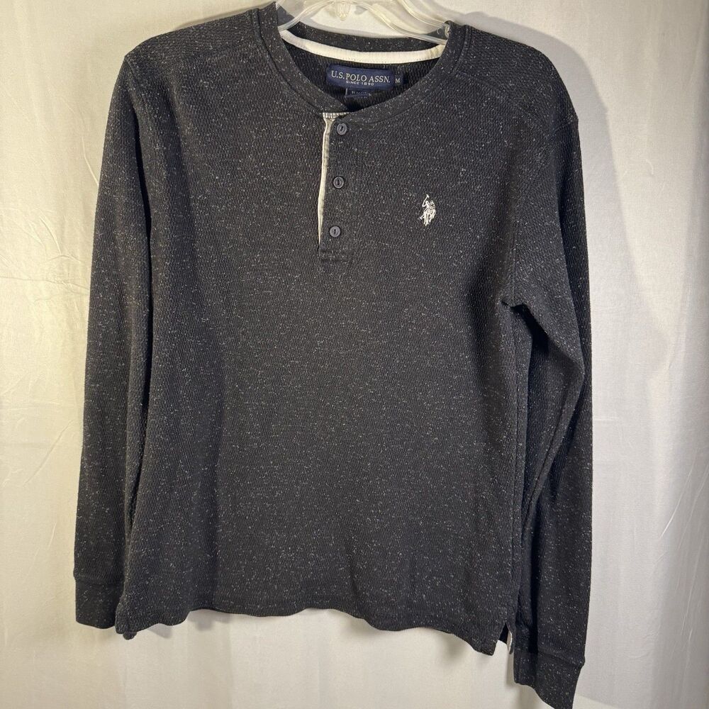 U.S. Polo Assn Men’s Long Sleeve Henley Shirt Medium Gray Speckled Pullover